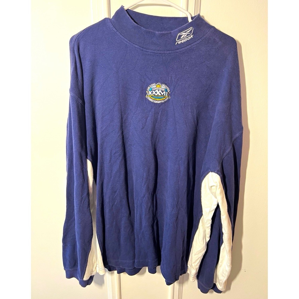 Vintage Reebok Super Bowl XXXVII 2003 Mock Neck Shirt Mens L Navy NFL Y2K